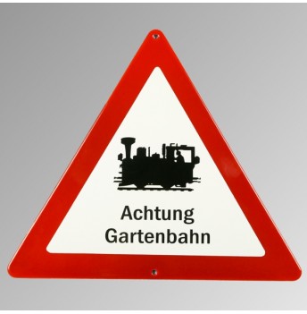Emailleschild "Achtung Gartenbahn"